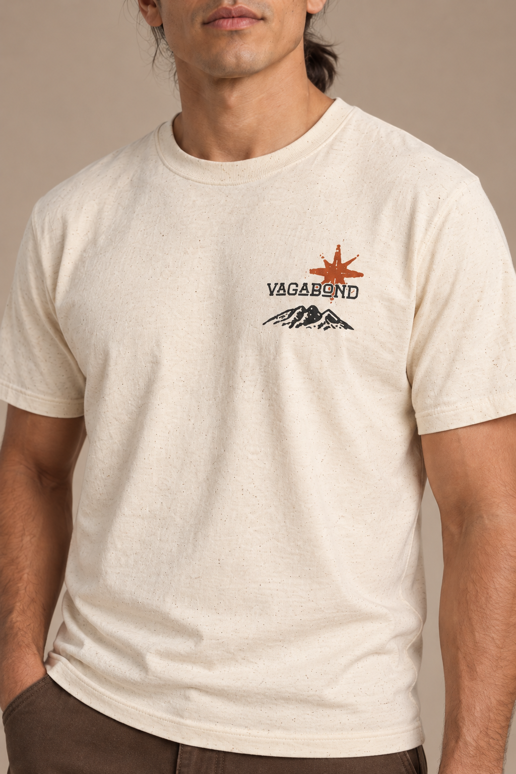 Vagabond tee frontdetail — alternate studio model view