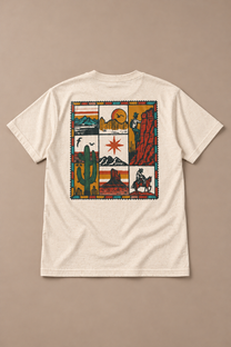 Desert Patchwork Tee — back studio product photograph